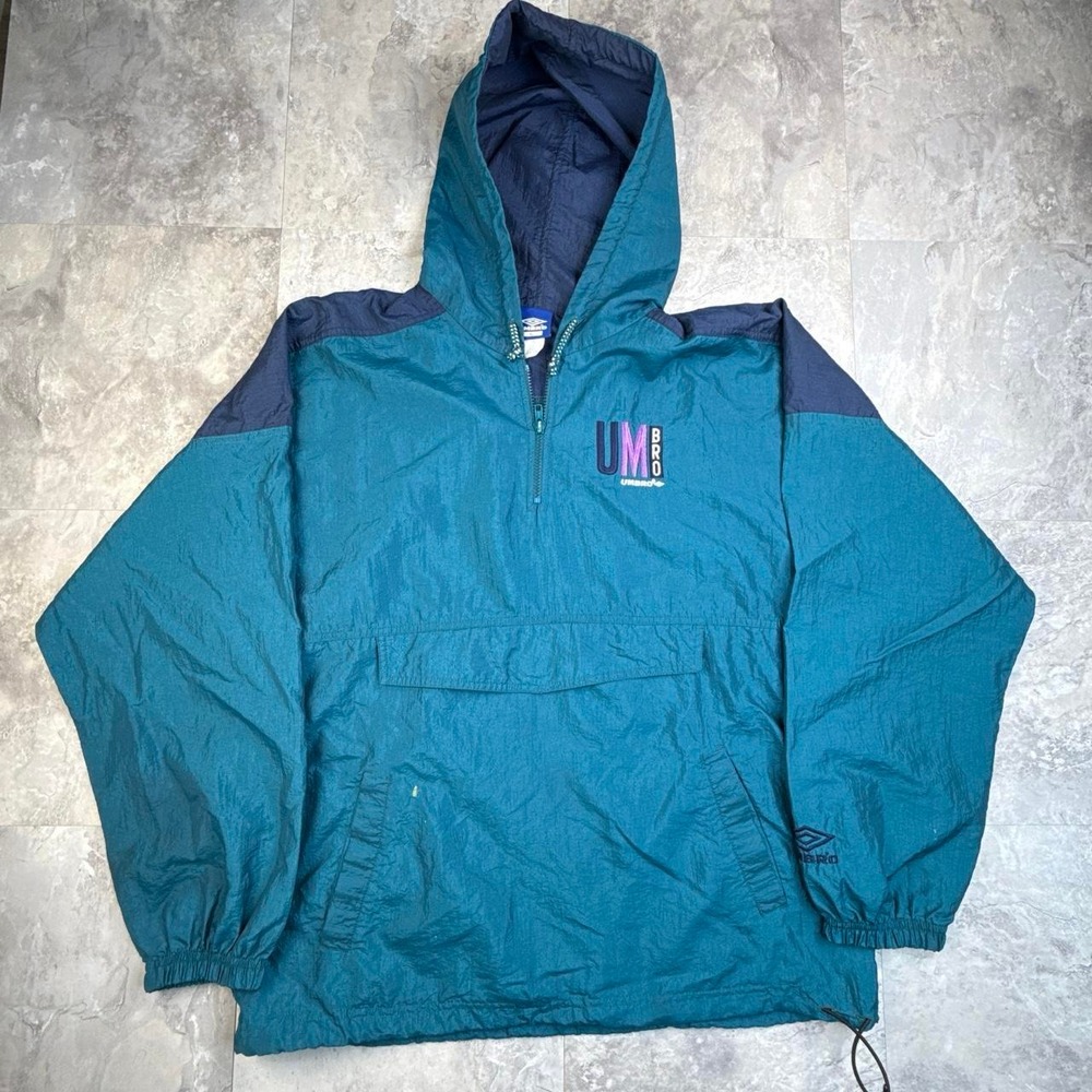 Vintage Blue Umbro zip up hooded windbreaker size large